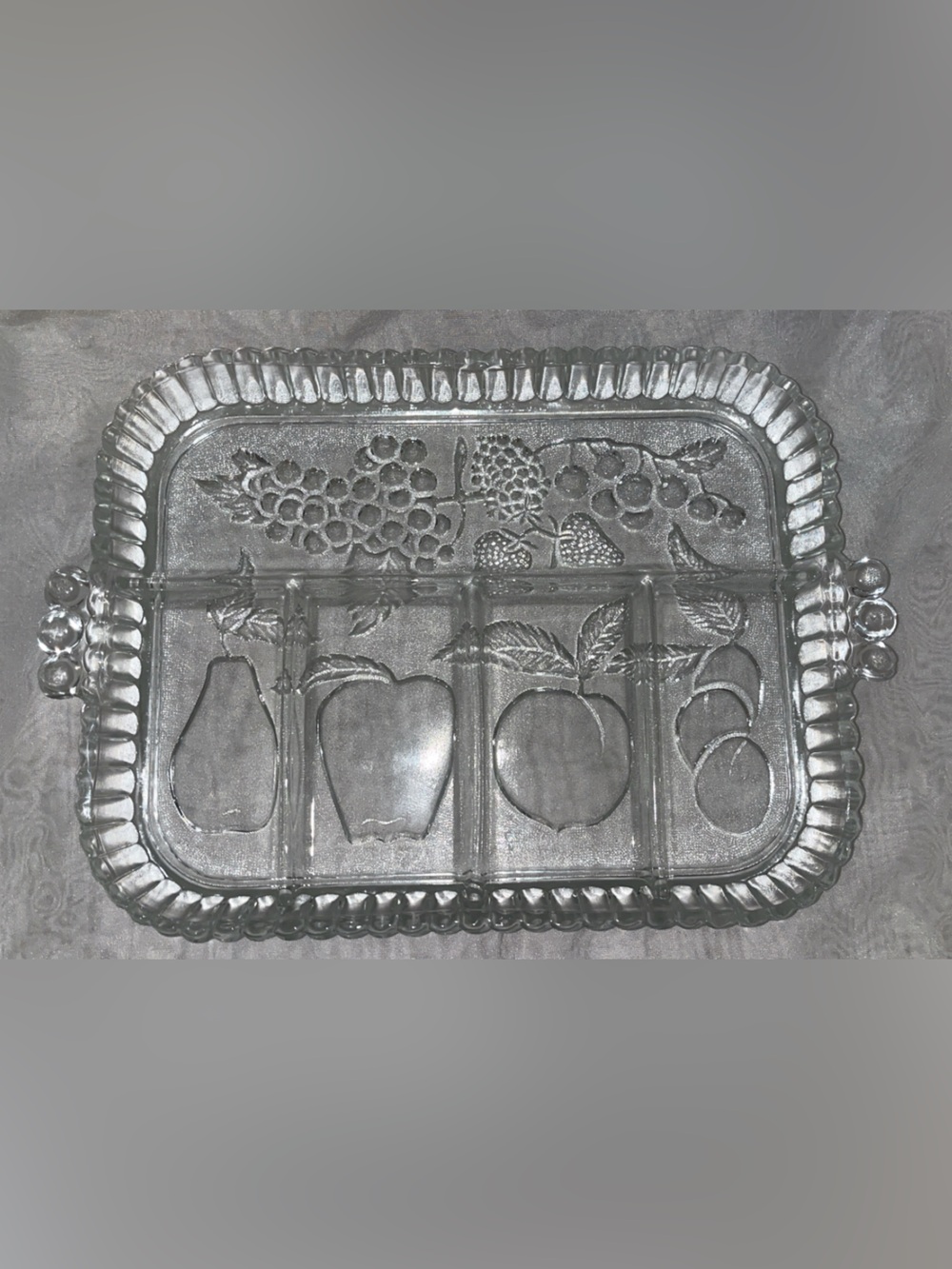 Vintage MCM Indiana Glass Clear Embossed Divided Relish Tray